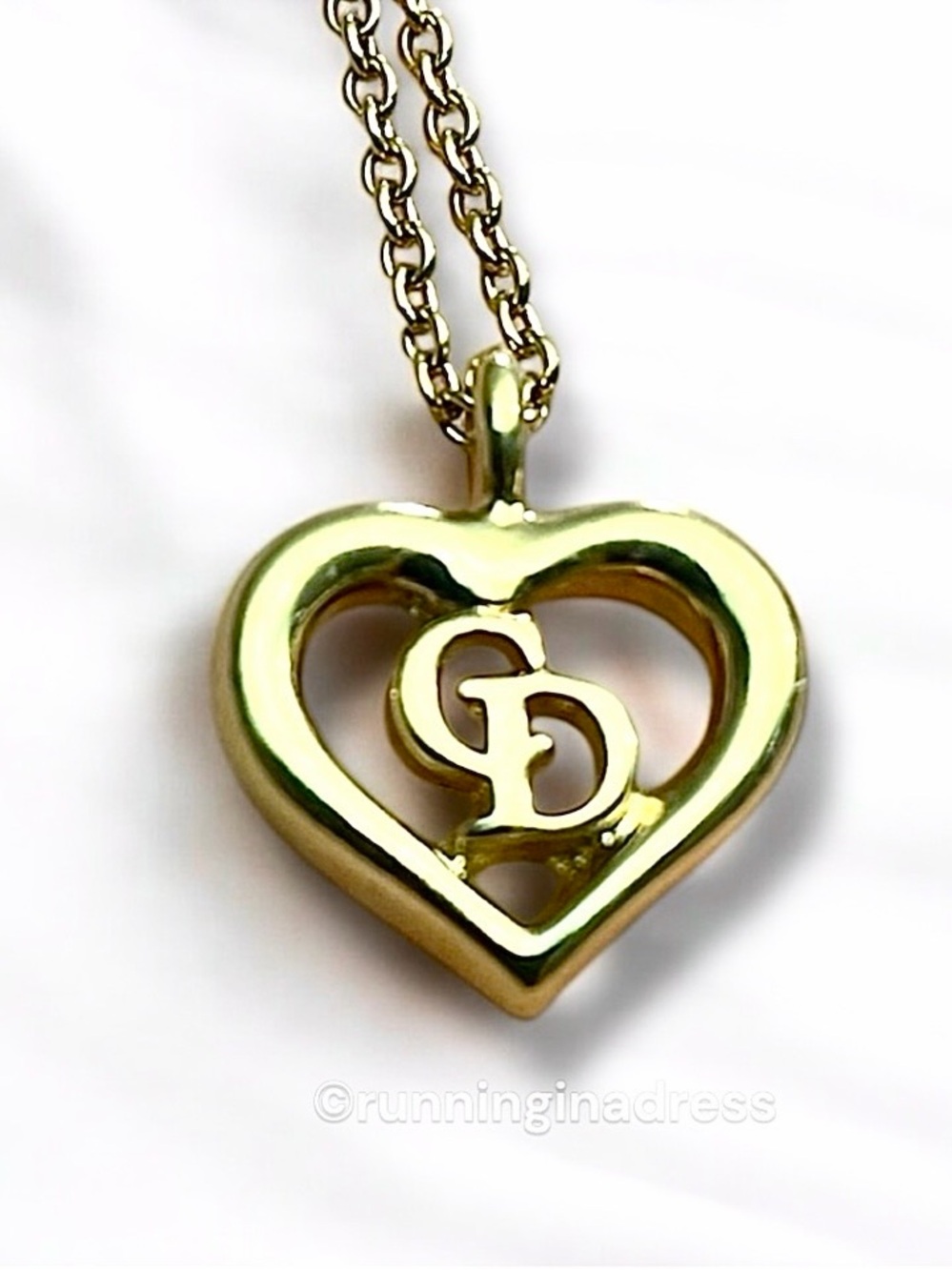Vintage Christian Dior CD Logo Heart Pendant Necklace Gold - Picture 6 of 16